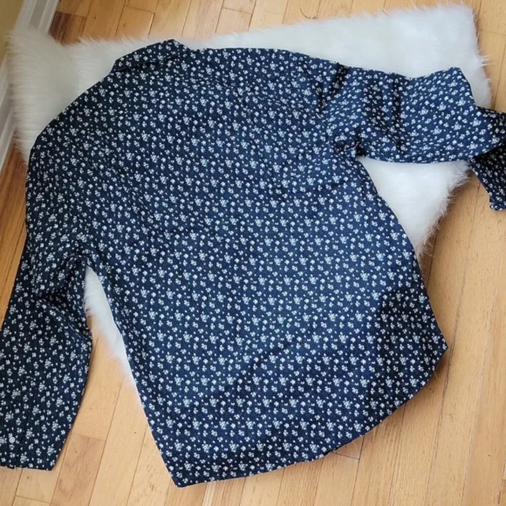 J.CREW NeW Navy White Floral Slim‎ Untuck Long Sleeve Preppy Button Down Shirt M